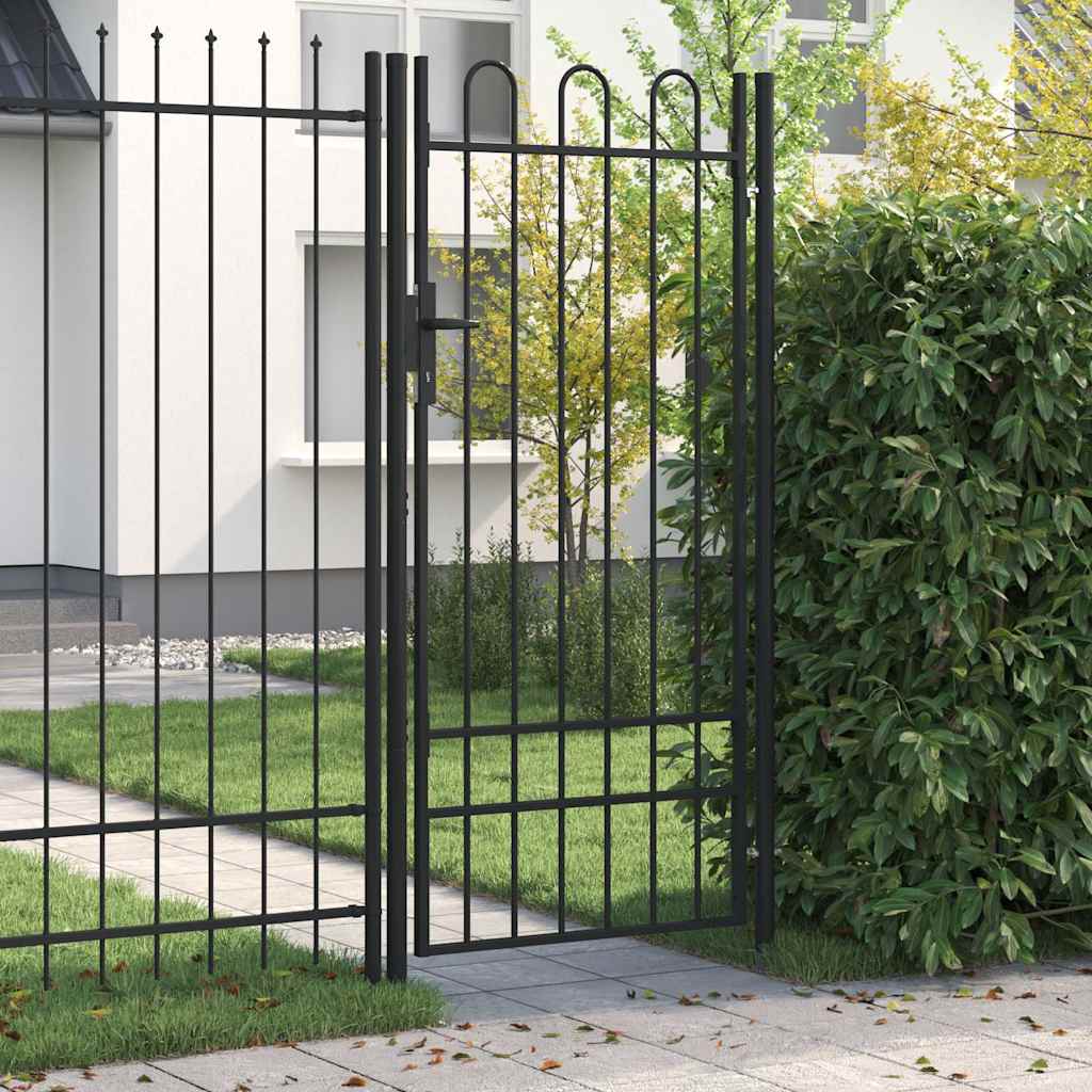 Fence Gate "BOXTEL" Single Door with Arched Top Steel 1x2 m Black