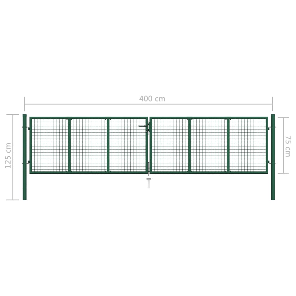 vidaXL Mesh Garden Gate Steel 390x75 cm Green