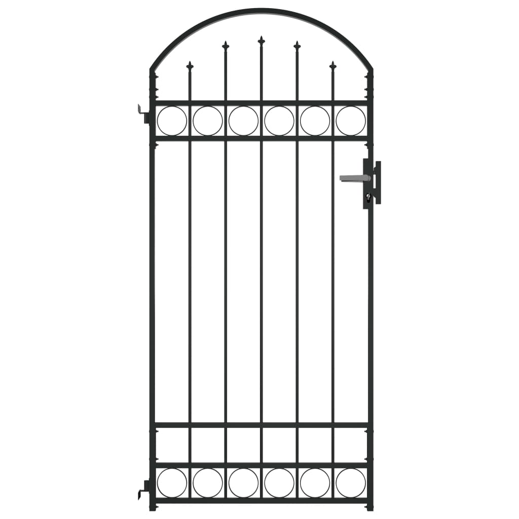 vidaXL Fence Gate with Arched Top Steel 89x200 cm Black