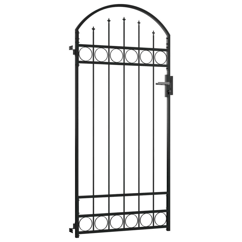 vidaXL Fence Gate with Arched Top Steel 89x200 cm Black