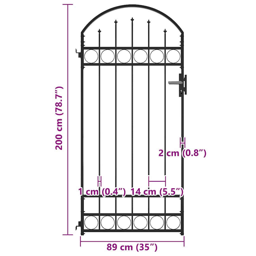 145750 vidaXL Fence Gate "ASSEN" with Arched Top Steel 89x200 cm Black