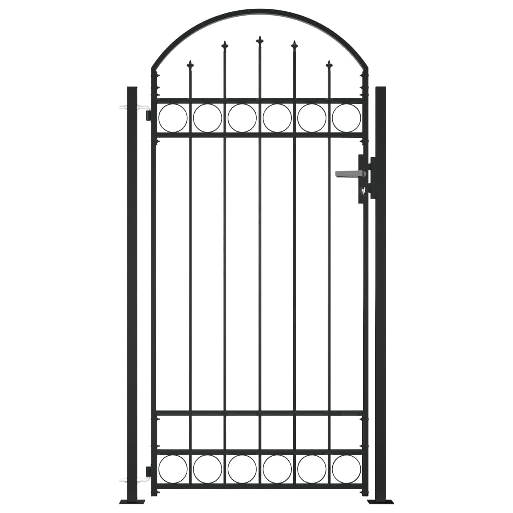 vidaXL Fence Gate with Arched Top and 2 Posts 105x204 cm Black