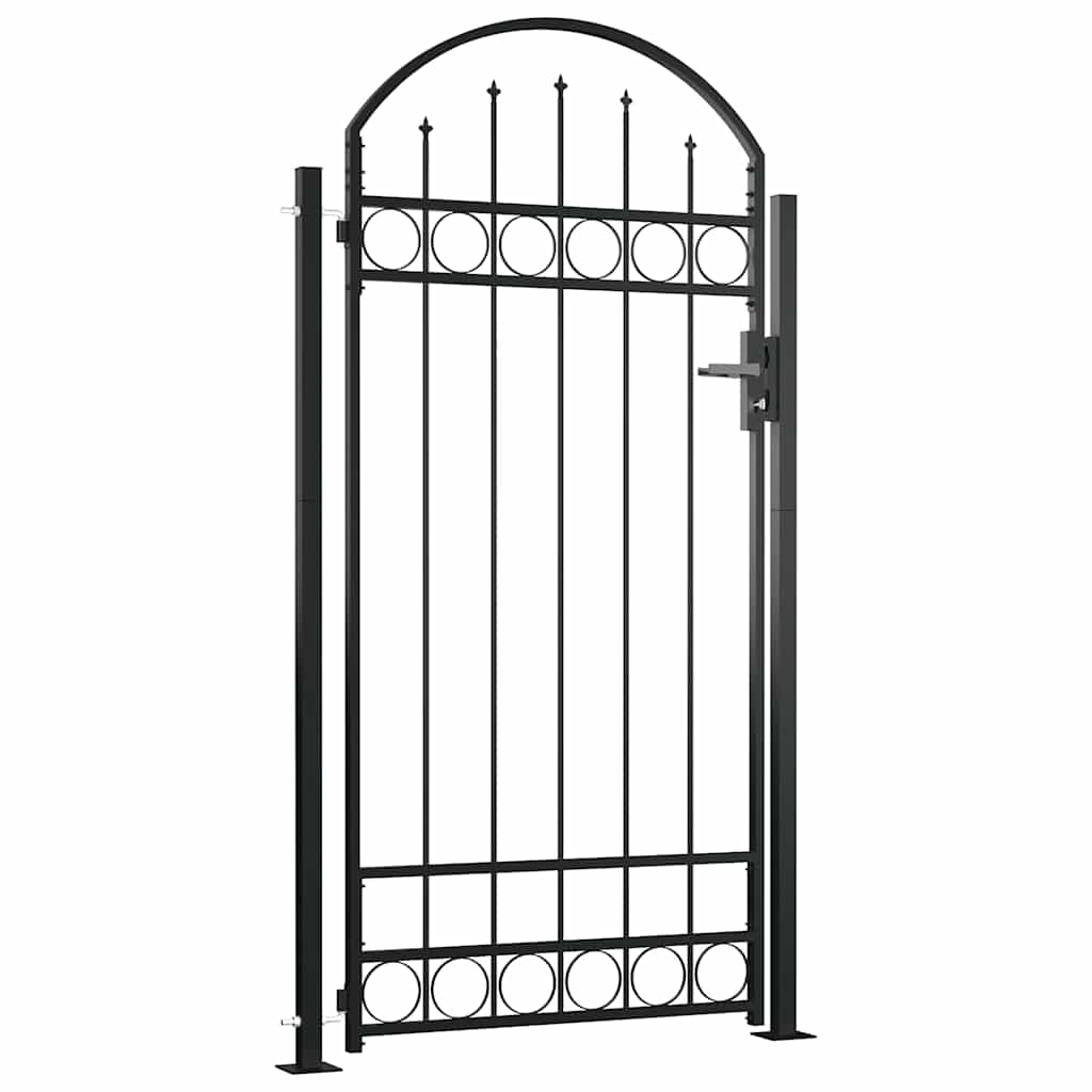 Fence Gate "ASSEN" with Arched Top and 2 Posts 105x170 cm Black