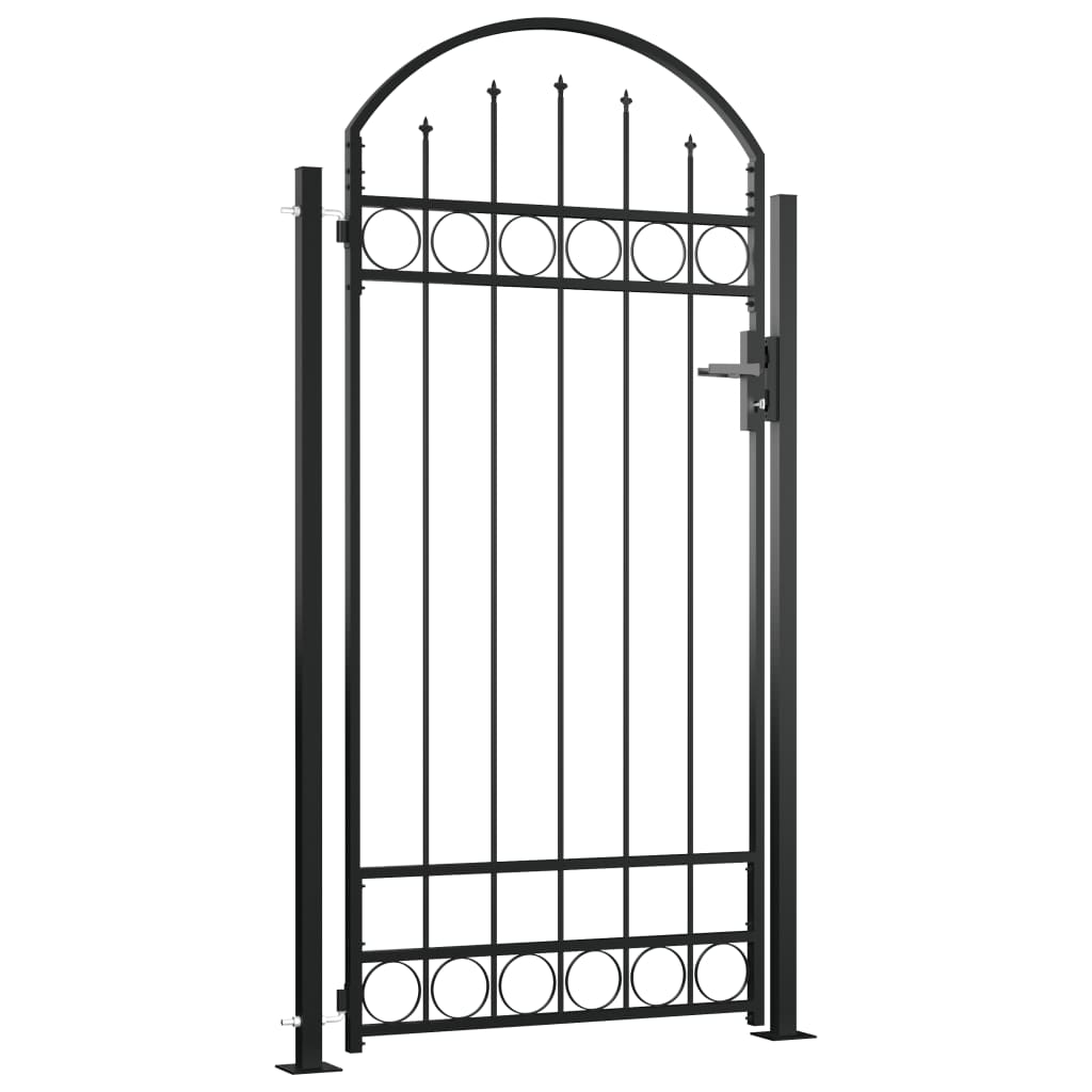 vidaXL Fence Gate with Arched Top and 2 Posts 105x204 cm Black