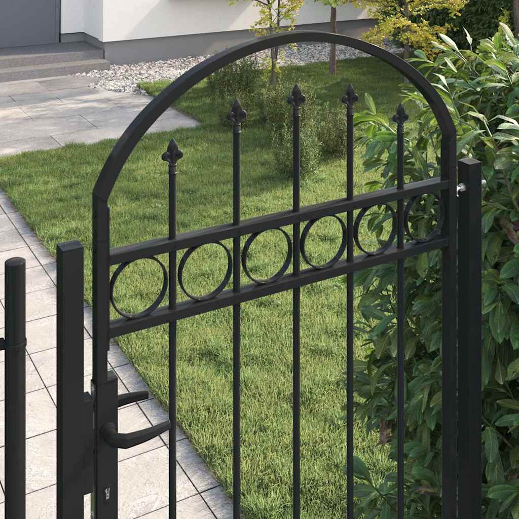 Fence Gate "ASSEN" with Arched Top and 2 Posts 105x170 cm Black