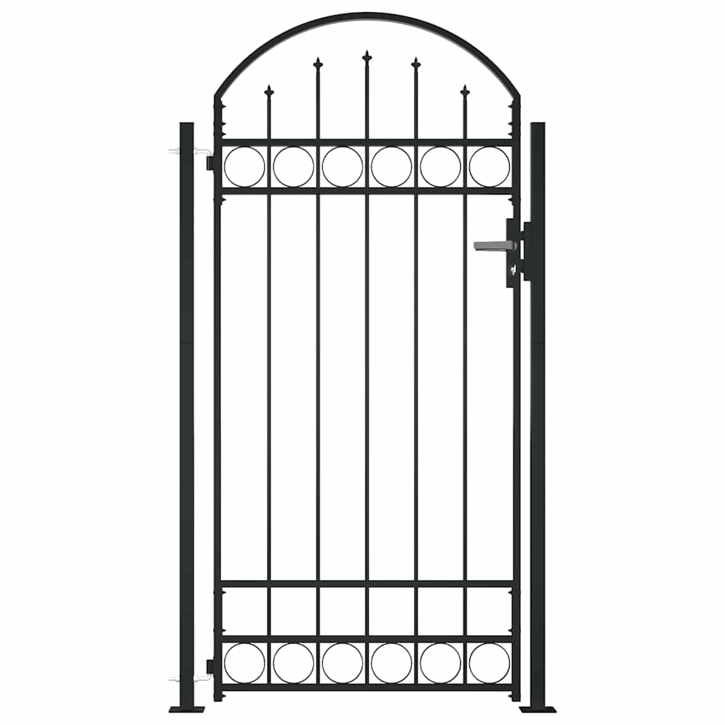 Fence Gate "ASSEN" with Arched Top and 2 Posts 105x170 cm Black