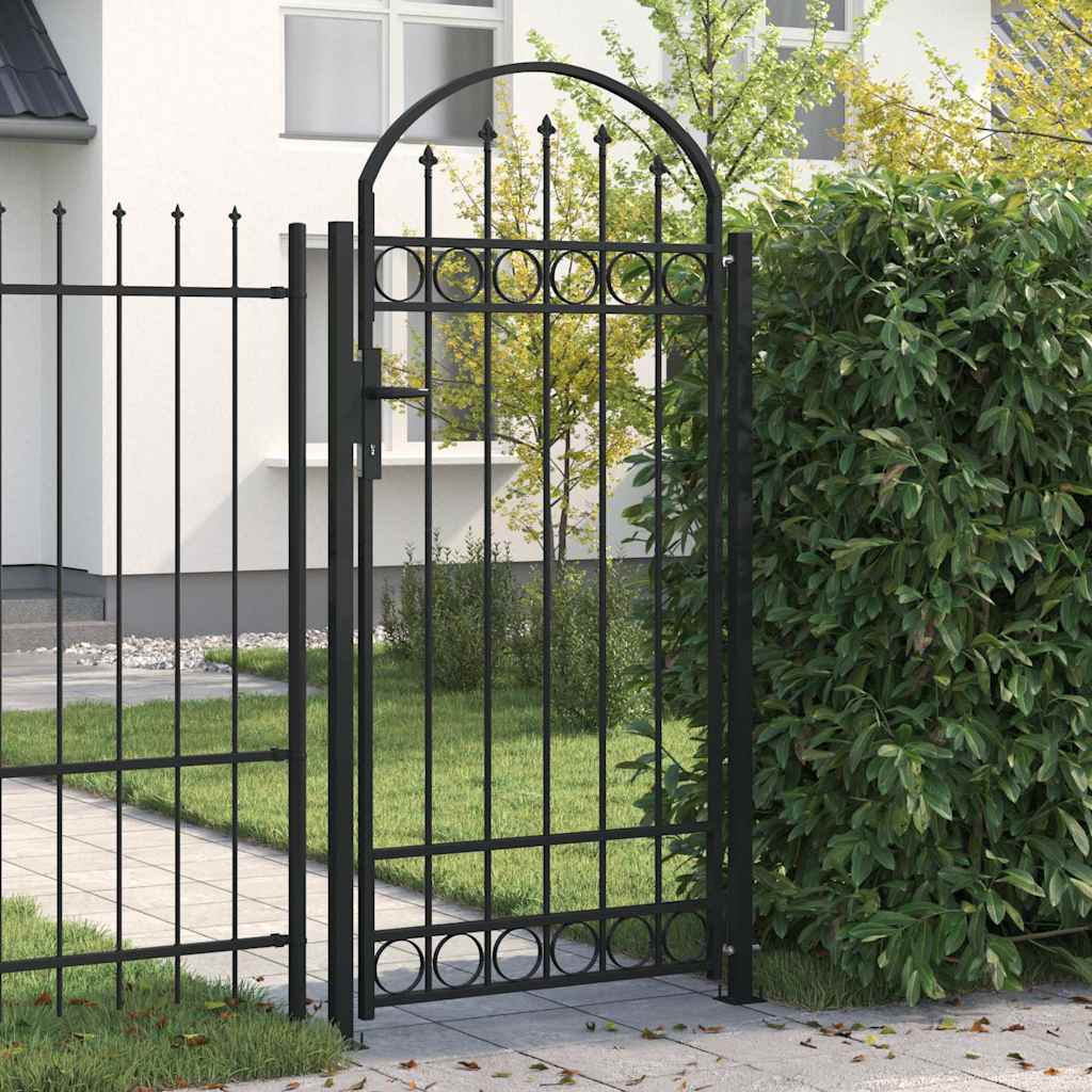 Fence Gate "ASSEN" with Arched Top and 2 Posts 105x170 cm Black