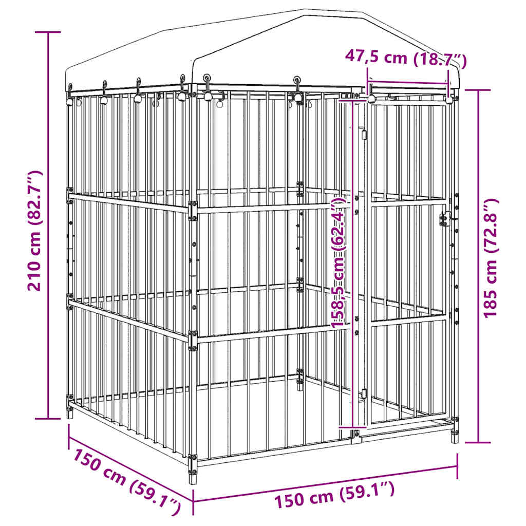 145760 vidaXL Outdoor Dog Kennel with Roof 150x150x210 cm