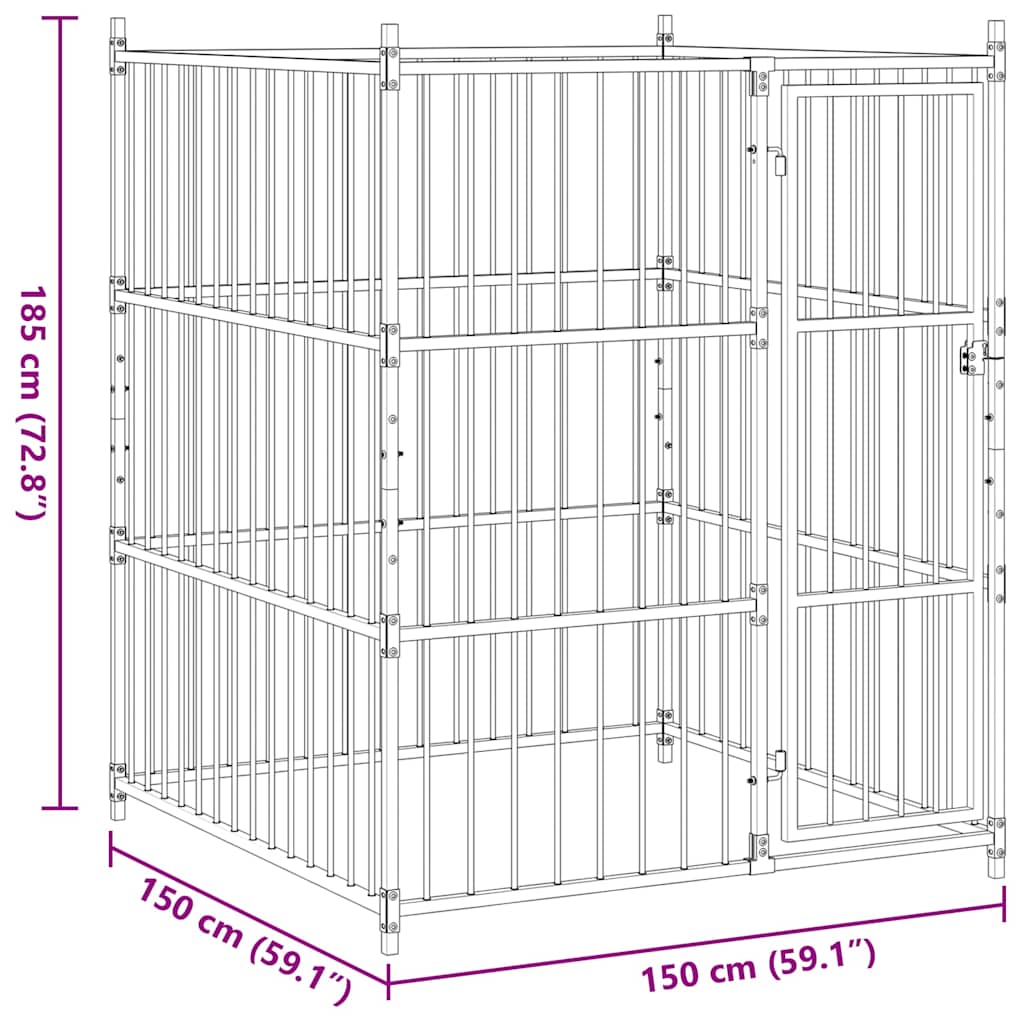 145761 vidaXL Outdoor Dog Kennel 150x150x185 cm