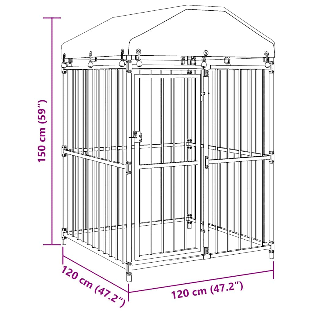 145762 vidaXL Outdoor Dog Kennel with Roof 120x120x150 cm