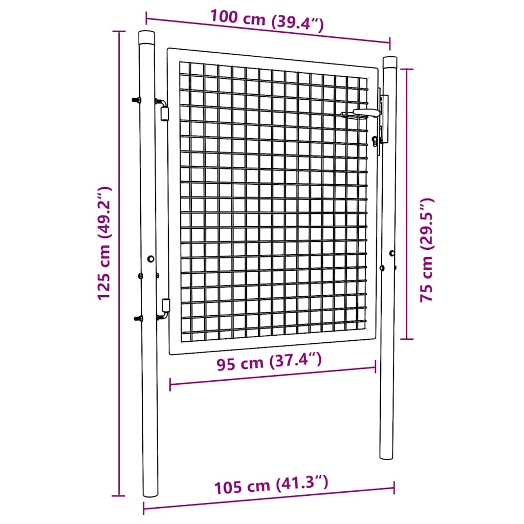 vidaXL Mesh Garden Gate Galvanised Steel 100x125 cm Grey