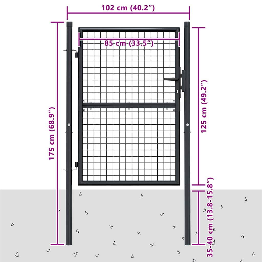 145772 vidaXL Mesh Garden Gate Galvanised Steel 100x125 cm Grey