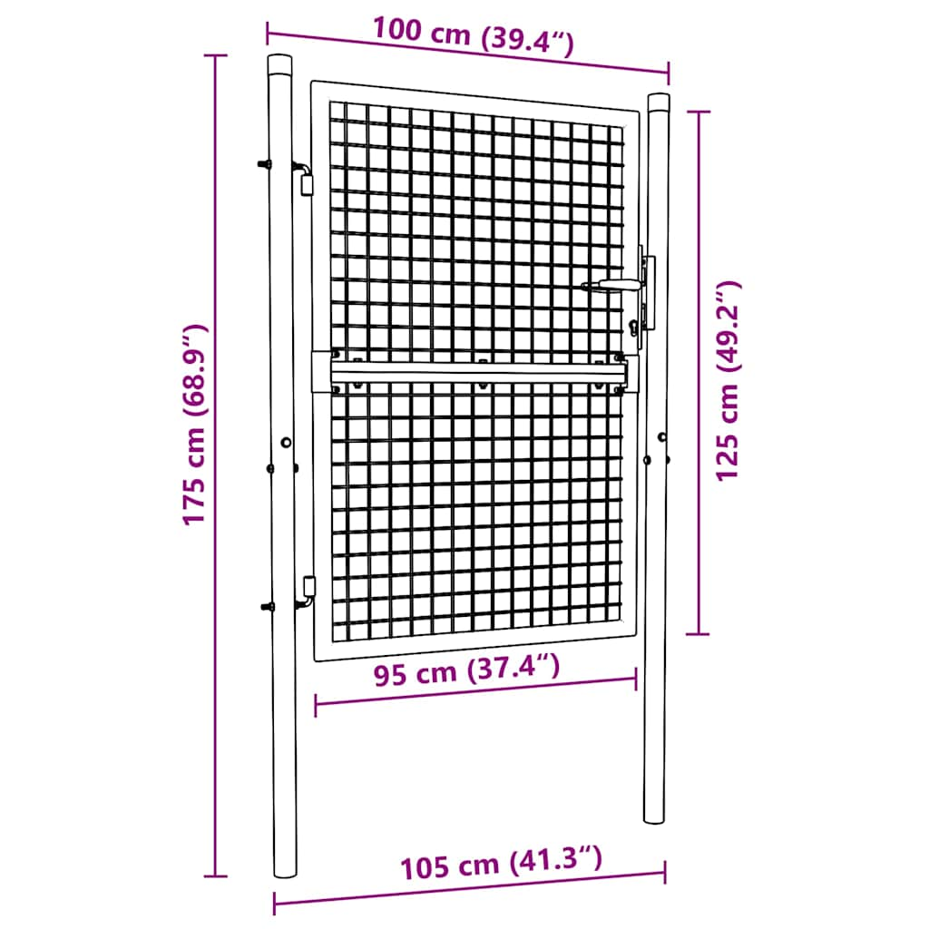 vidaXL Mesh Garden Gate Galvanised Steel 100x175 cm Grey