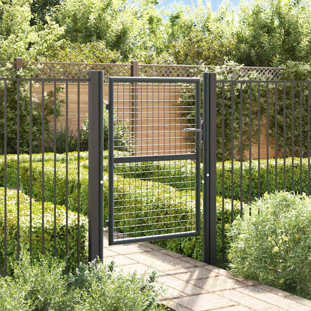 145772 vidaXL Mesh Garden Gate Galvanised Steel 100x125 cm Grey
