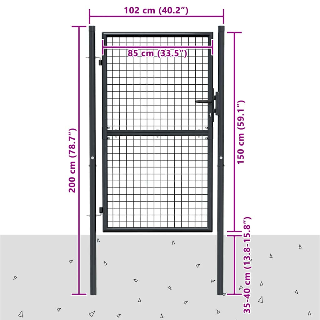Mesh Garden Gate Galvanised Steel 100x150 cm Grey
