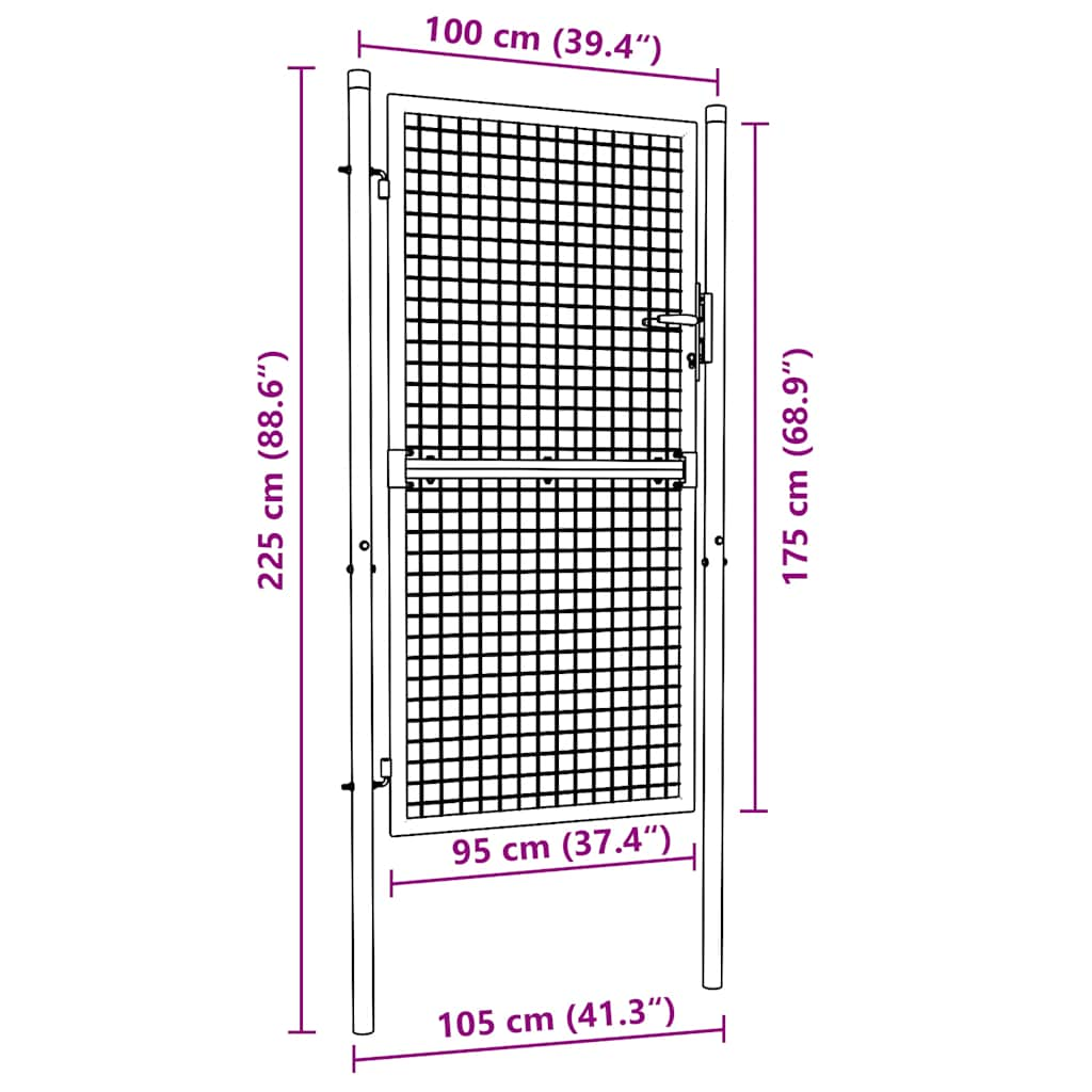 vidaXL Mesh Garden Gate Galvanised Steel 100x225 cm Grey