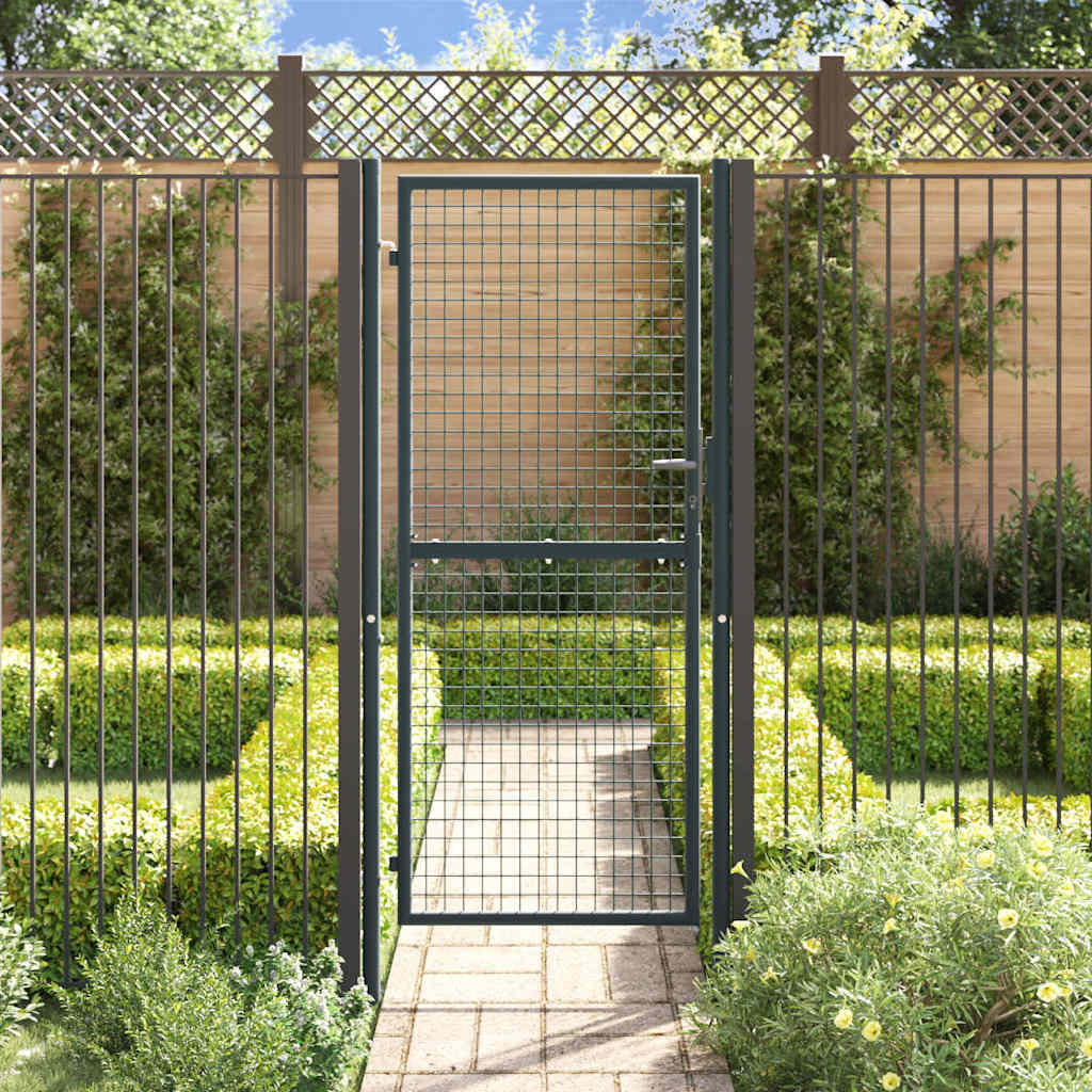 145775 vidaXL Mesh Garden Gate Galvanised Steel 100x200 cm Grey
