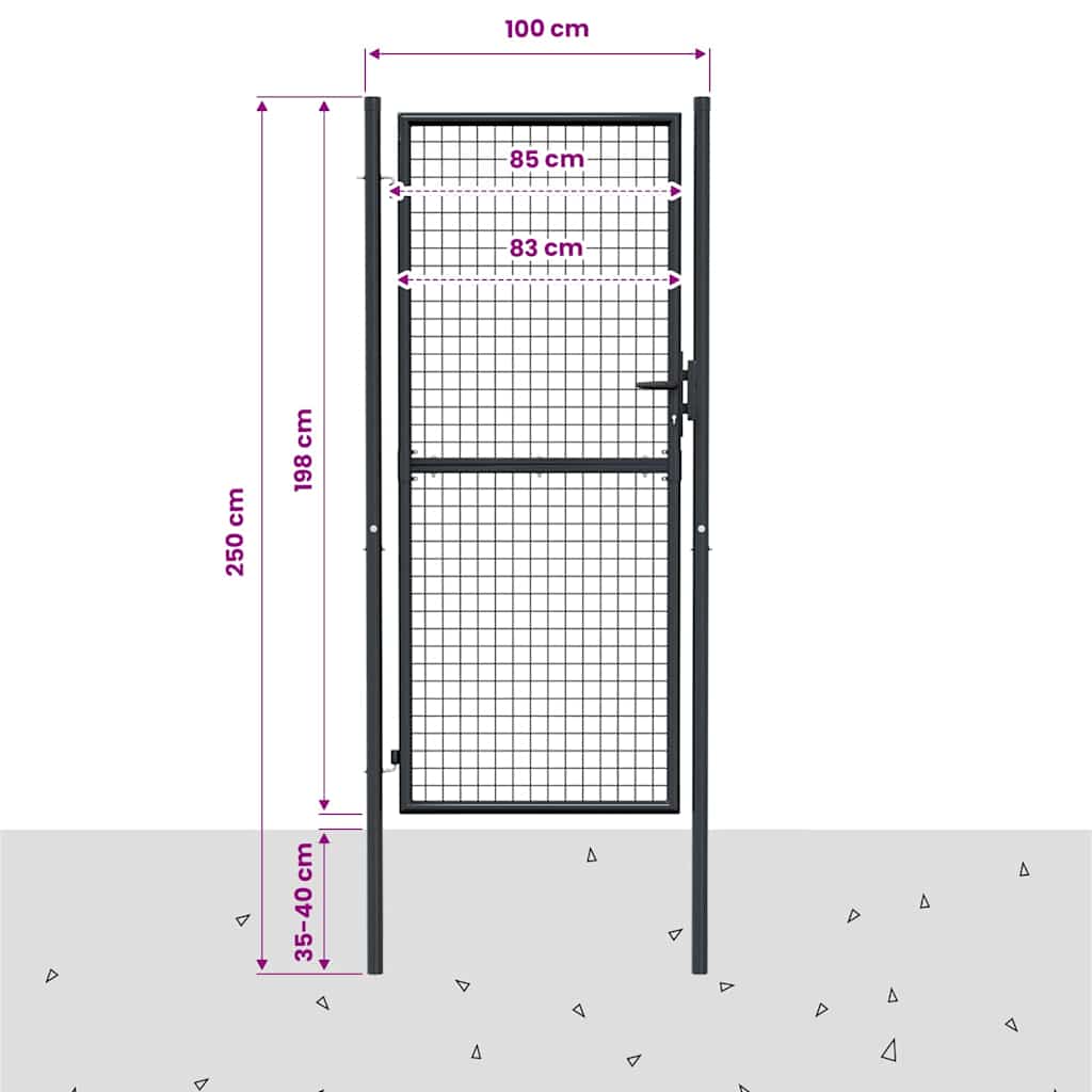 145775 vidaXL Mesh Garden Gate Galvanised Steel 100x200 cm Grey