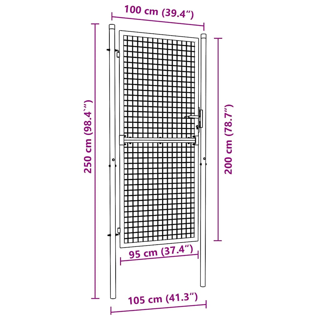 vidaXL Mesh Garden Gate Galvanised Steel 100x250 cm Grey