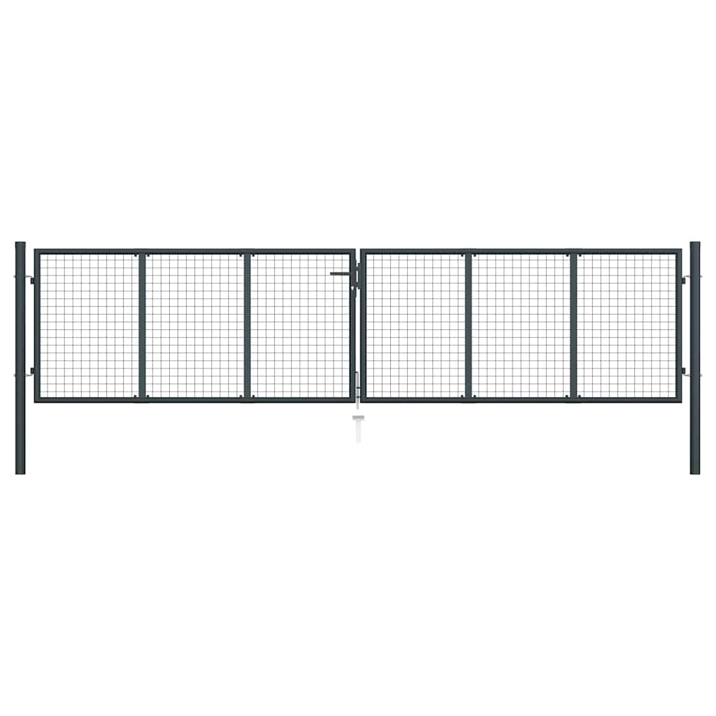 145776 vidaXL Mesh Garden Gate Galvanised Steel 400x75 cm Grey