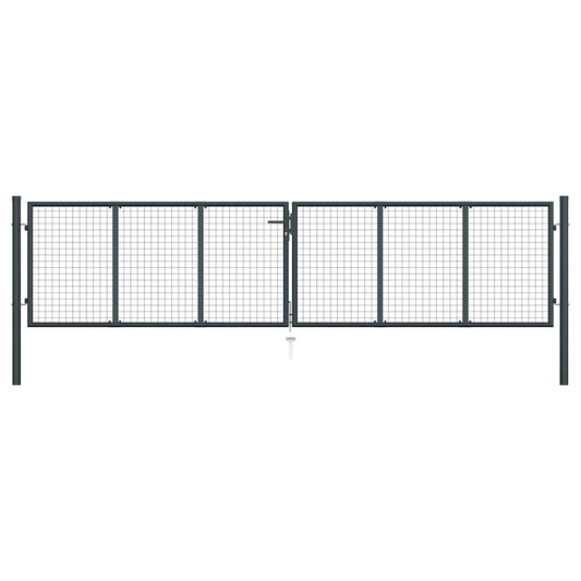 145776 vidaXL Mesh Garden Gate Galvanised Steel 400x75 cm Grey