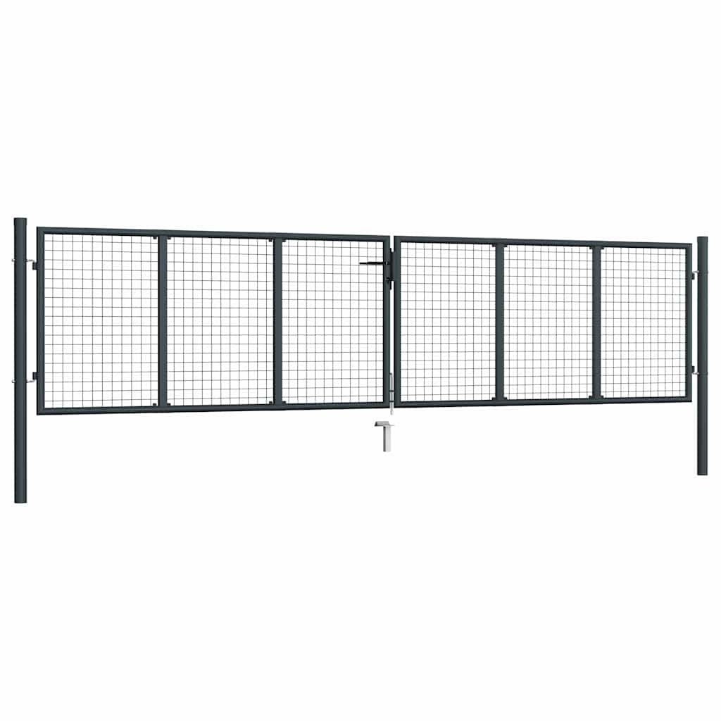 145776 vidaXL Mesh Garden Gate Galvanised Steel 400x75 cm Grey