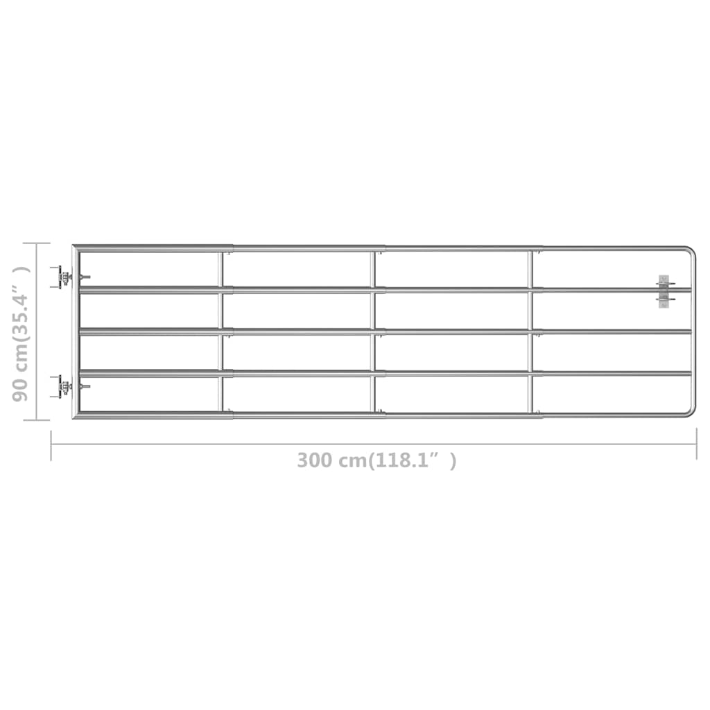 145986 vidaXL 5 Bar Field Gate Steel (115-300)x90 cm Silver