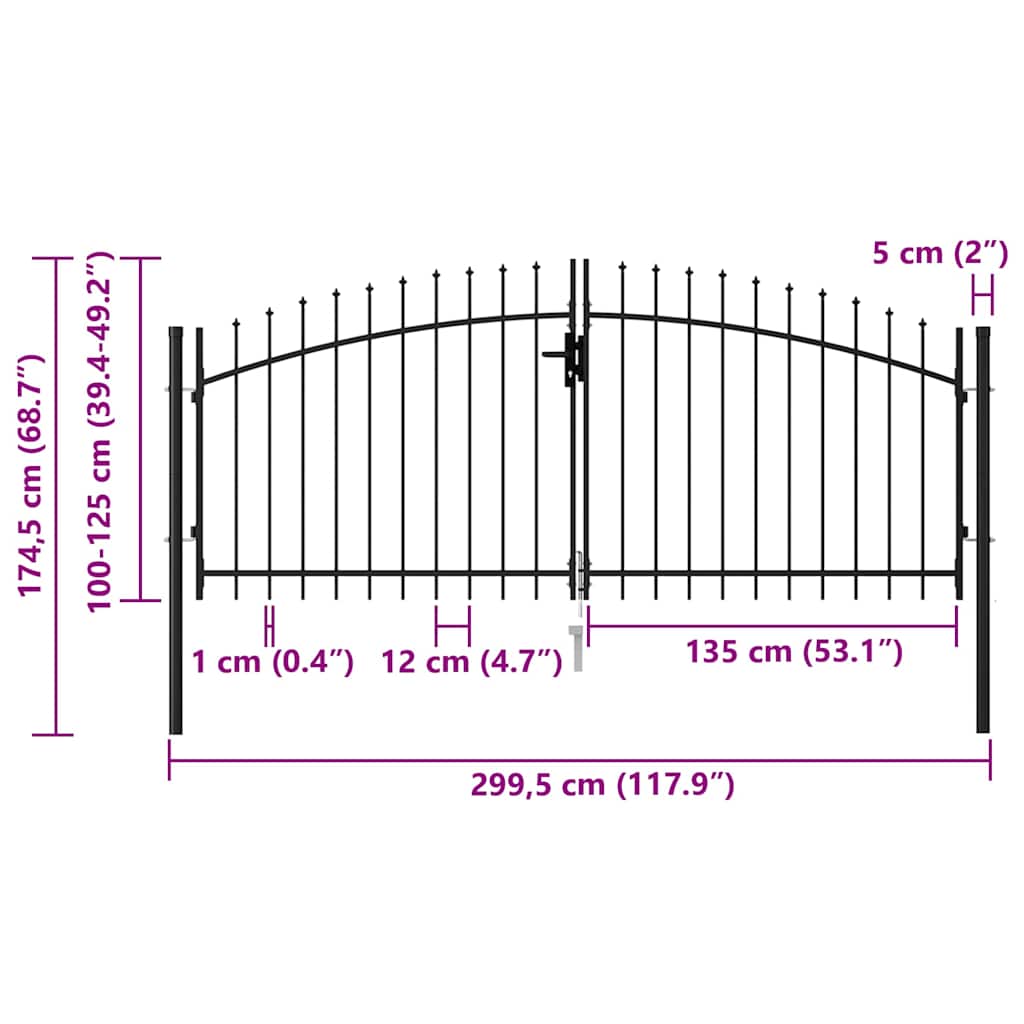 Fence Gate "Woerden" Double Door with Spike Top 299,5x174,5 cm