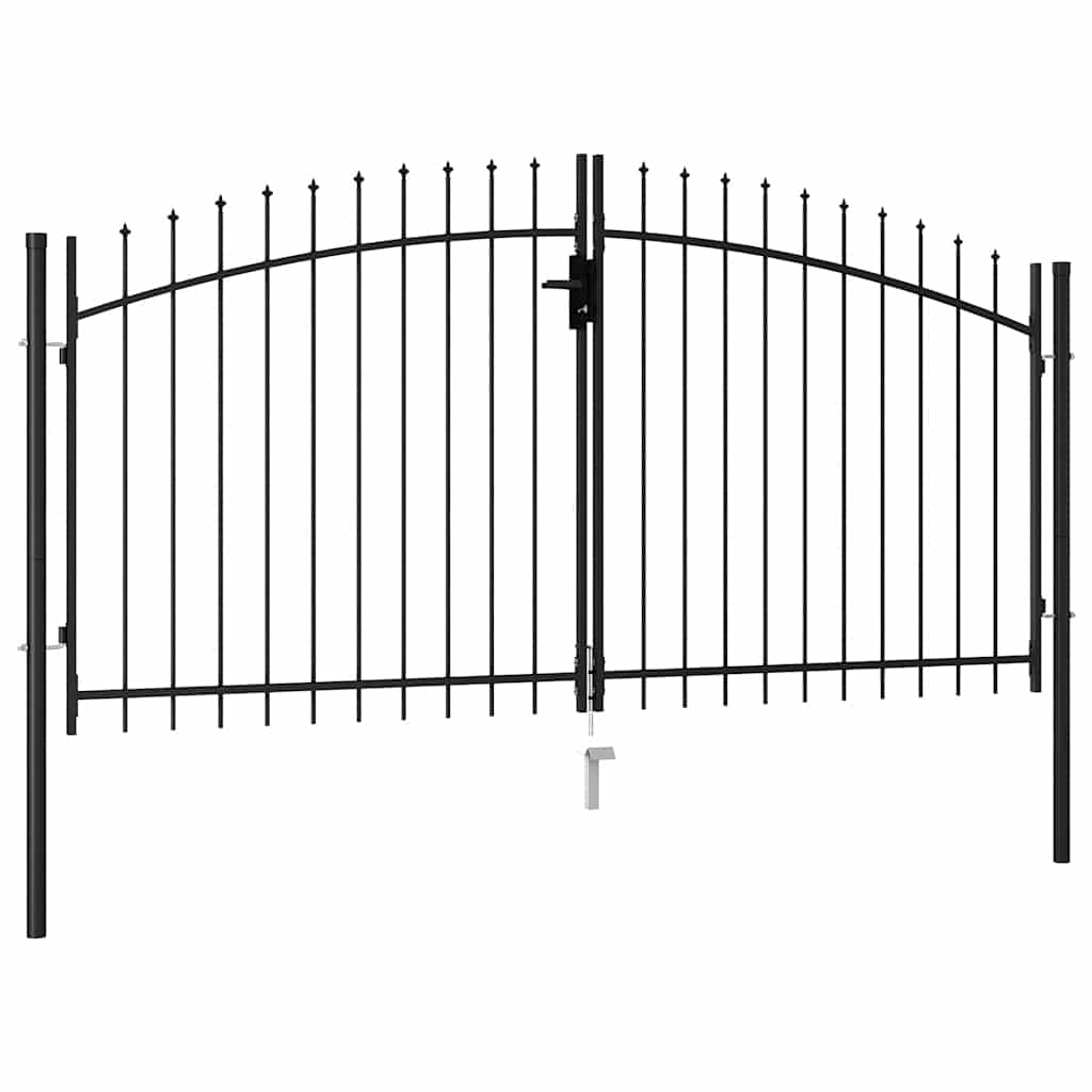 Fence Gate Double Door with Spike Top Steel 299.5x199.5 cm Black
