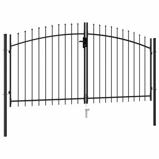 Fence Gate Double Door with Spike Top Steel 299.5x199.5 cm Black