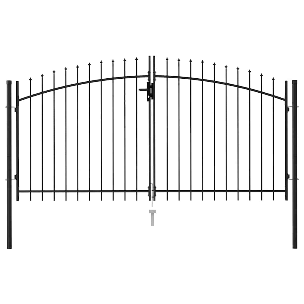 Fence Gate Double Door with Spike Top Steel 299.5x199.5 cm Black