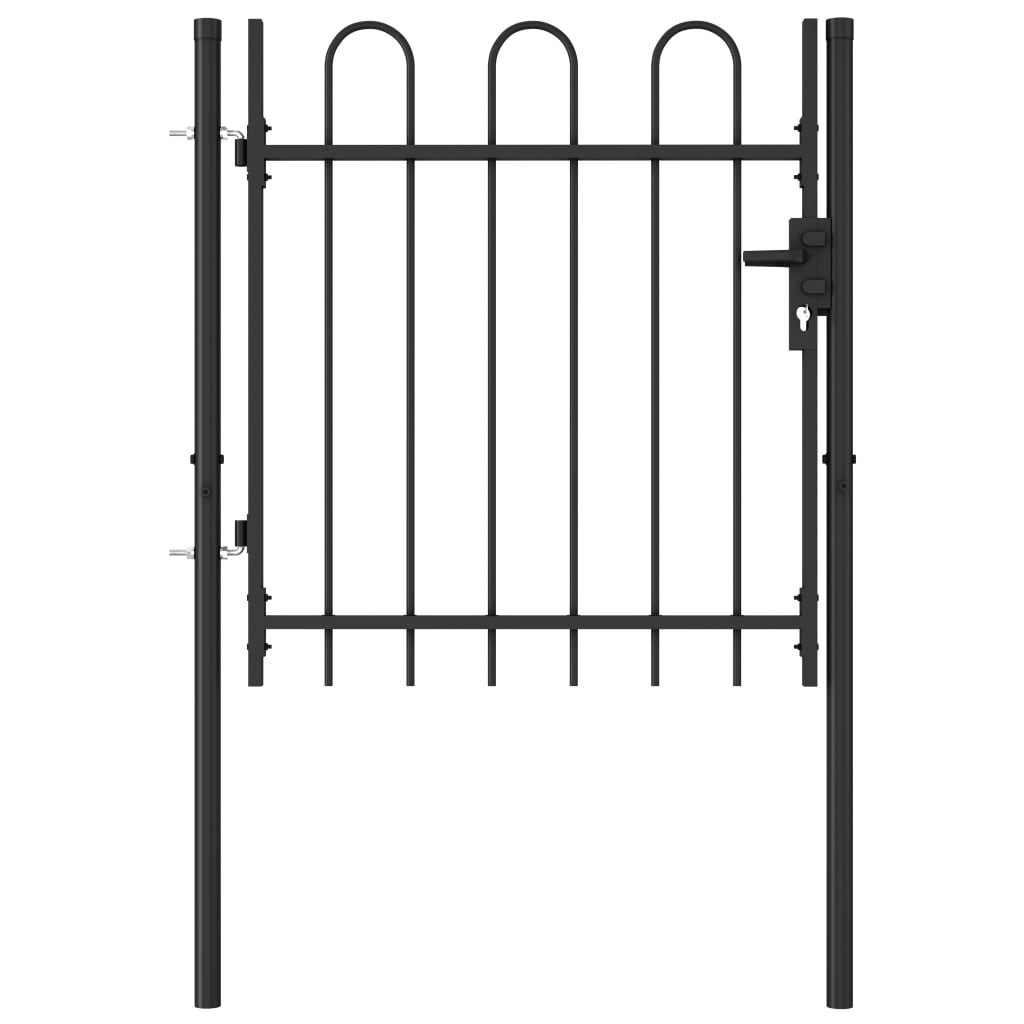 vidaXL Fence Gate Single Door with Arched Top Steel 1x1 m Black