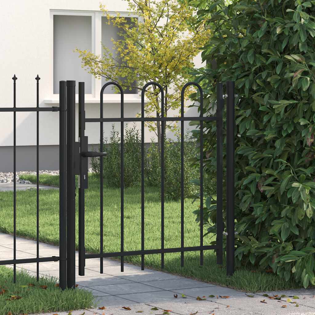 Fence Gate "BOXTEL" Single Door with Arched Top Steel 1x1 m Black