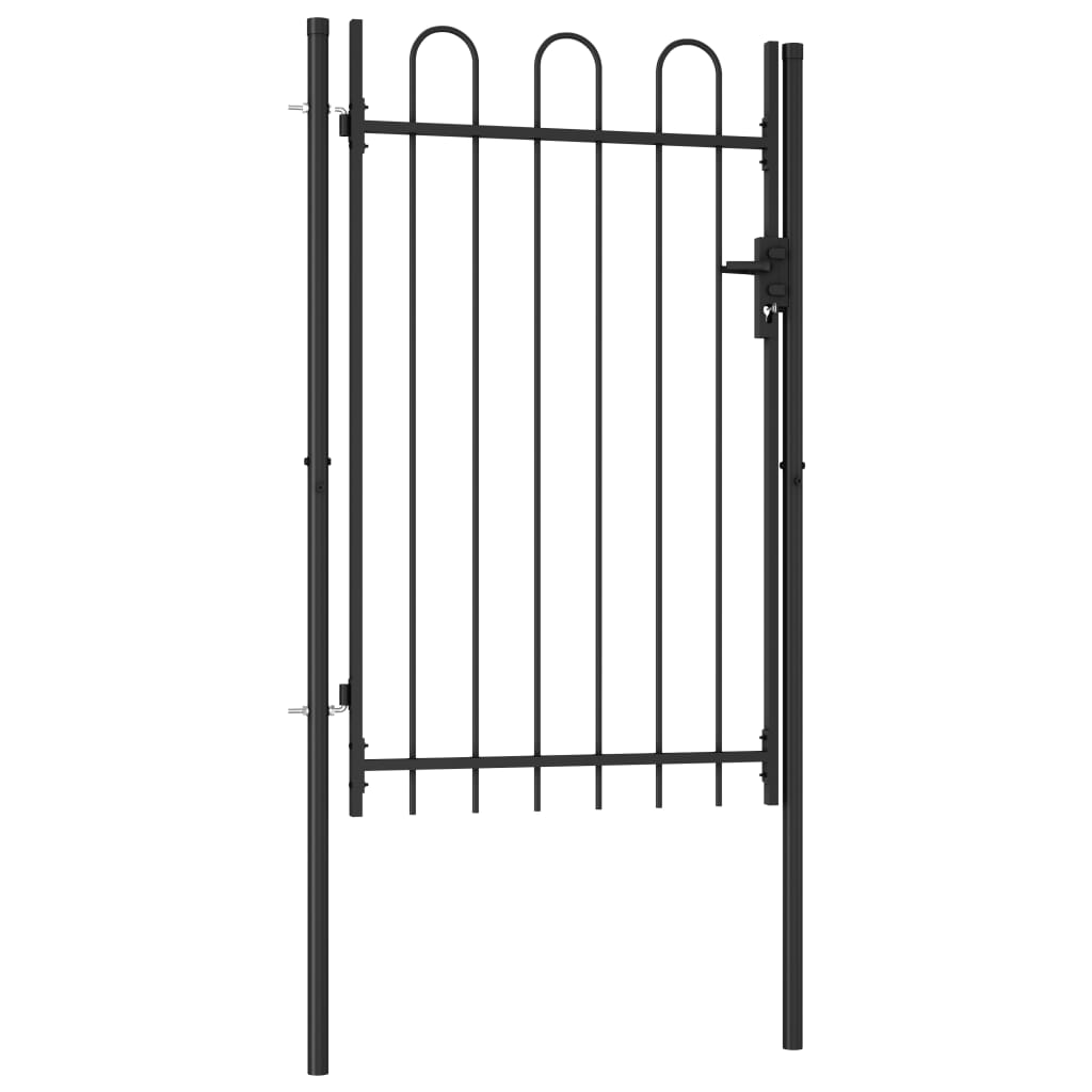 vidaXL Fence Gate Single Door with Arched Top Steel 1x1.5 m Black