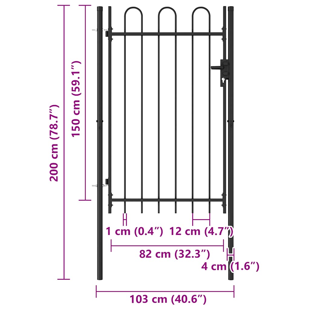 Fence Gate "BOXTEL" Single Door with Arched Top Steel 1x1,5 m Black
