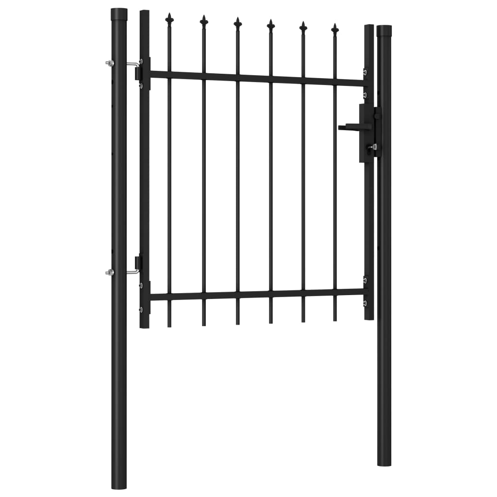 vidaXL Fence Gate Single Door with Spike Top Steel 1x1 m Black