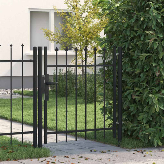 Fence Gate "BOXTEL" Single Door with Spike Top Steel 1x1 m Black
