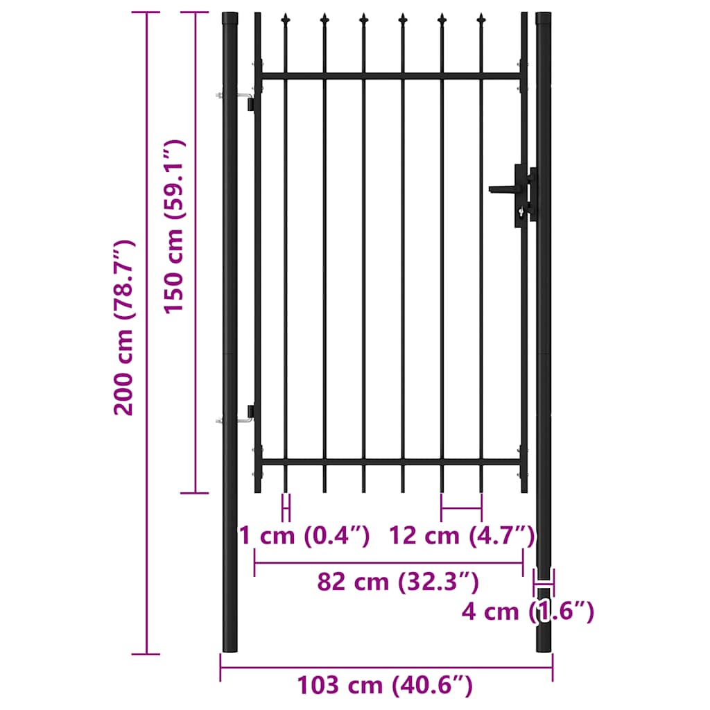 Fence Gate "BOXTEL" Single Door with Spike Top Steel 1x1,5 m Black