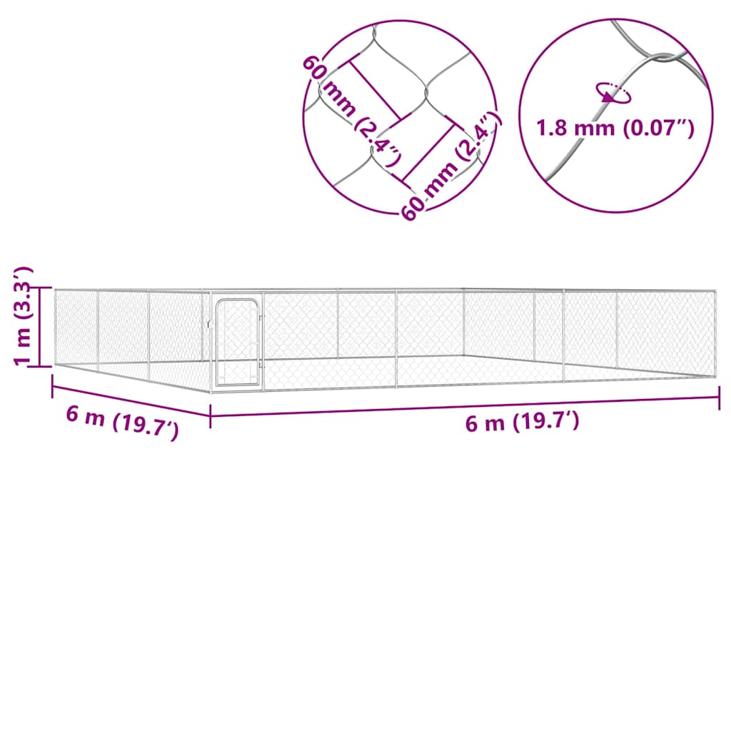 170821 vidaXL Outdoor Dog Kennel Galvanised Steel 6x6x1 m
