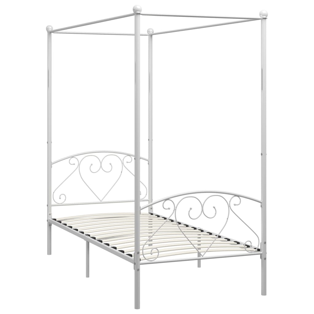 284428 vidaXL Canopy Bed Frame without Mattress White Metal 120x200 cm