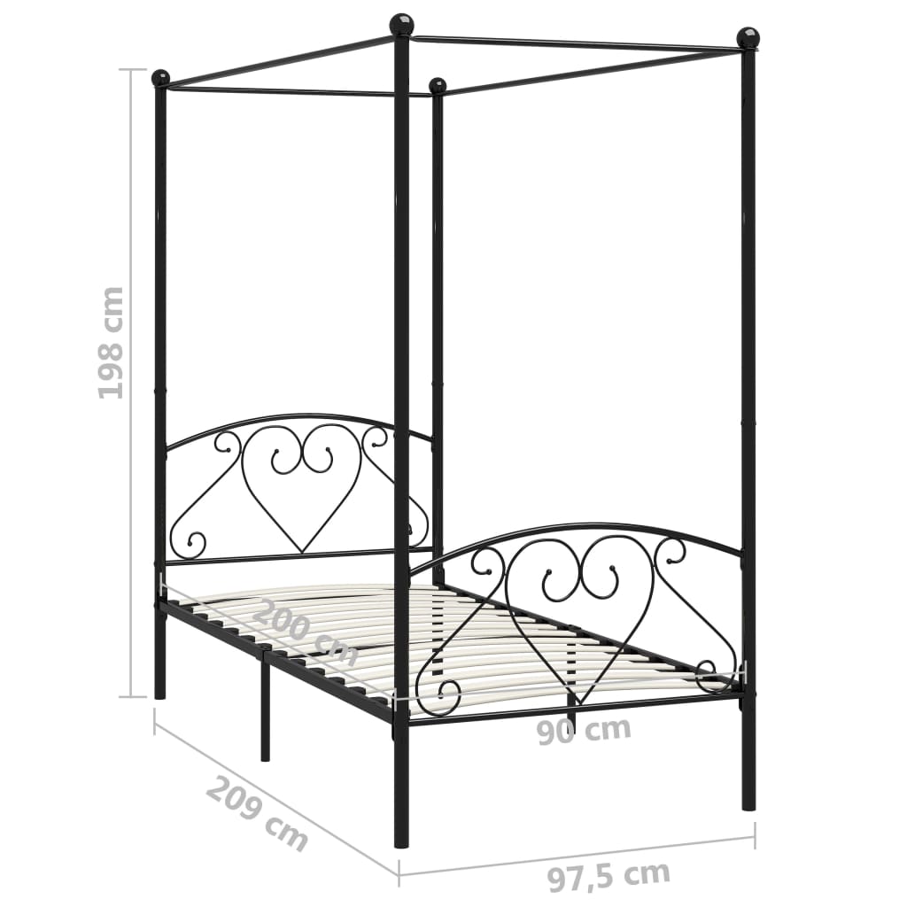 284433 vidaXL Canopy Bed Frame without Mattress Black Metal 90x200 cm