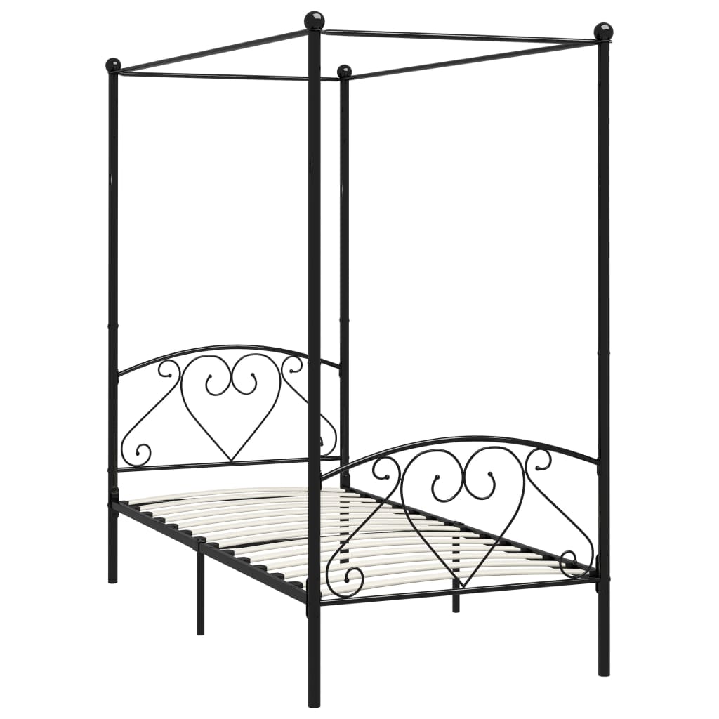 284434 vidaXL Canopy Bed Frame without Mattress Black Metal 100x200 cm