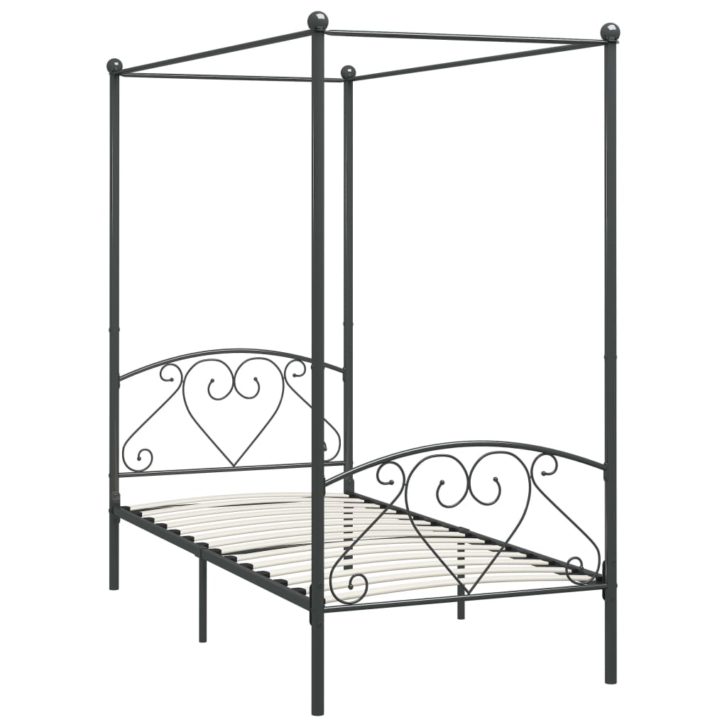 284440 vidaXL Canopy Bed Frame without Mattress Grey Metal 90x200 cm