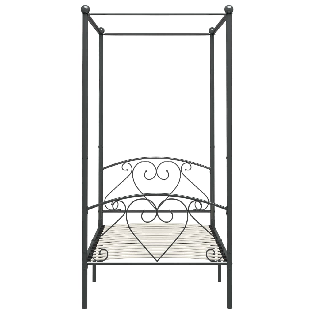 284440 vidaXL Canopy Bed Frame without Mattress Grey Metal 90x200 cm