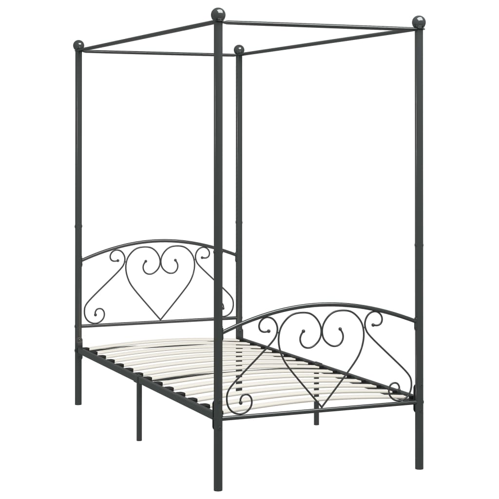 284441 vidaXL Canopy Bed Frame without Mattress Grey Metal 100x200 cm
