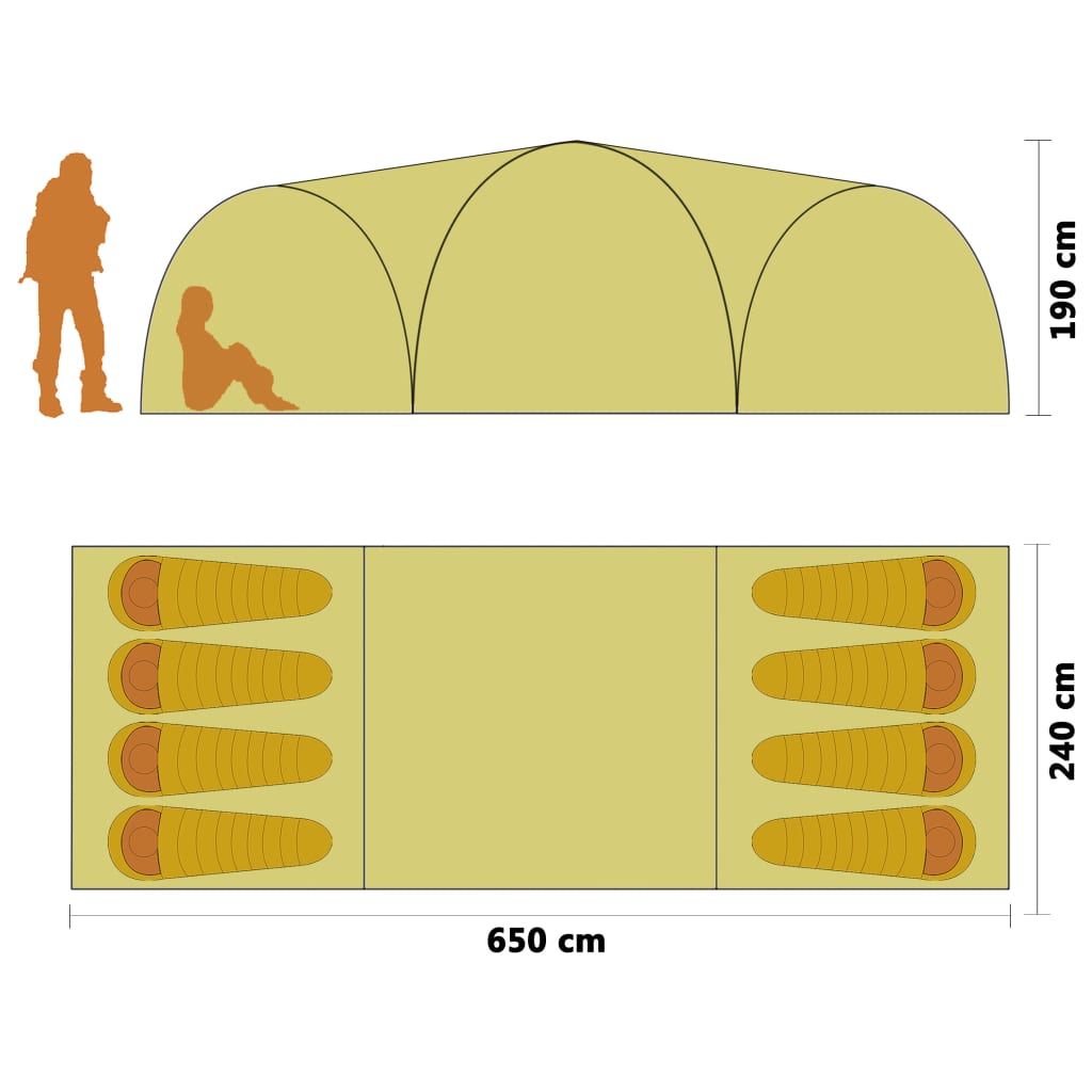 Tente de camping Igloo 650x240x190 cm 8 personnes Bleu