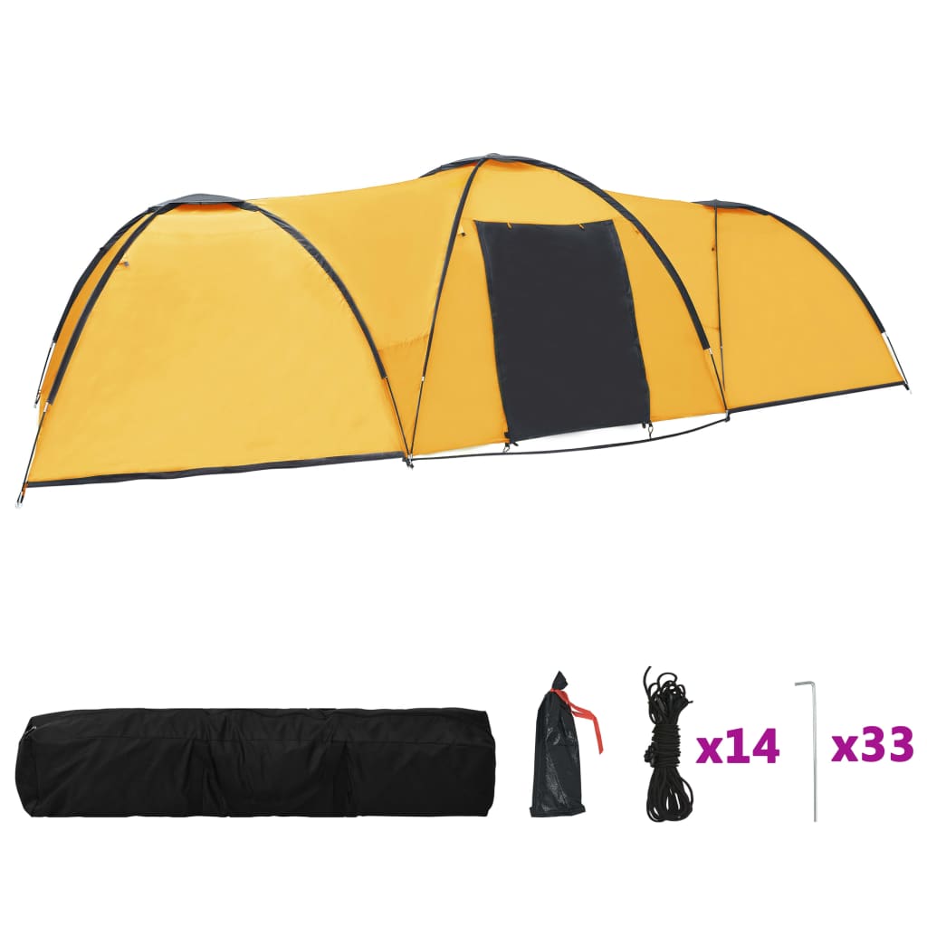 vidaXL Camping Igloo Tent 650x240x190 cm 8 Person Yellow