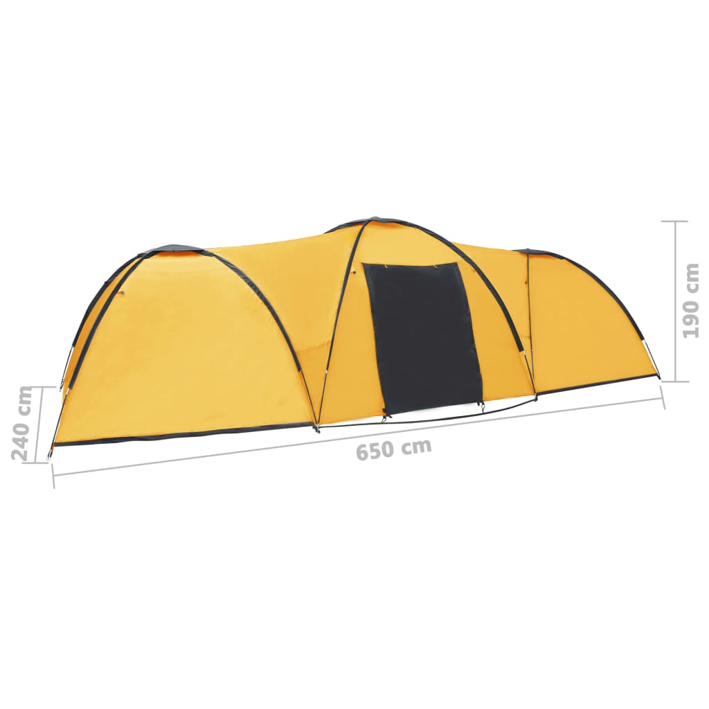 vidaXL Camping Igloo Tent 650x240x190 cm 8 Person Yellow