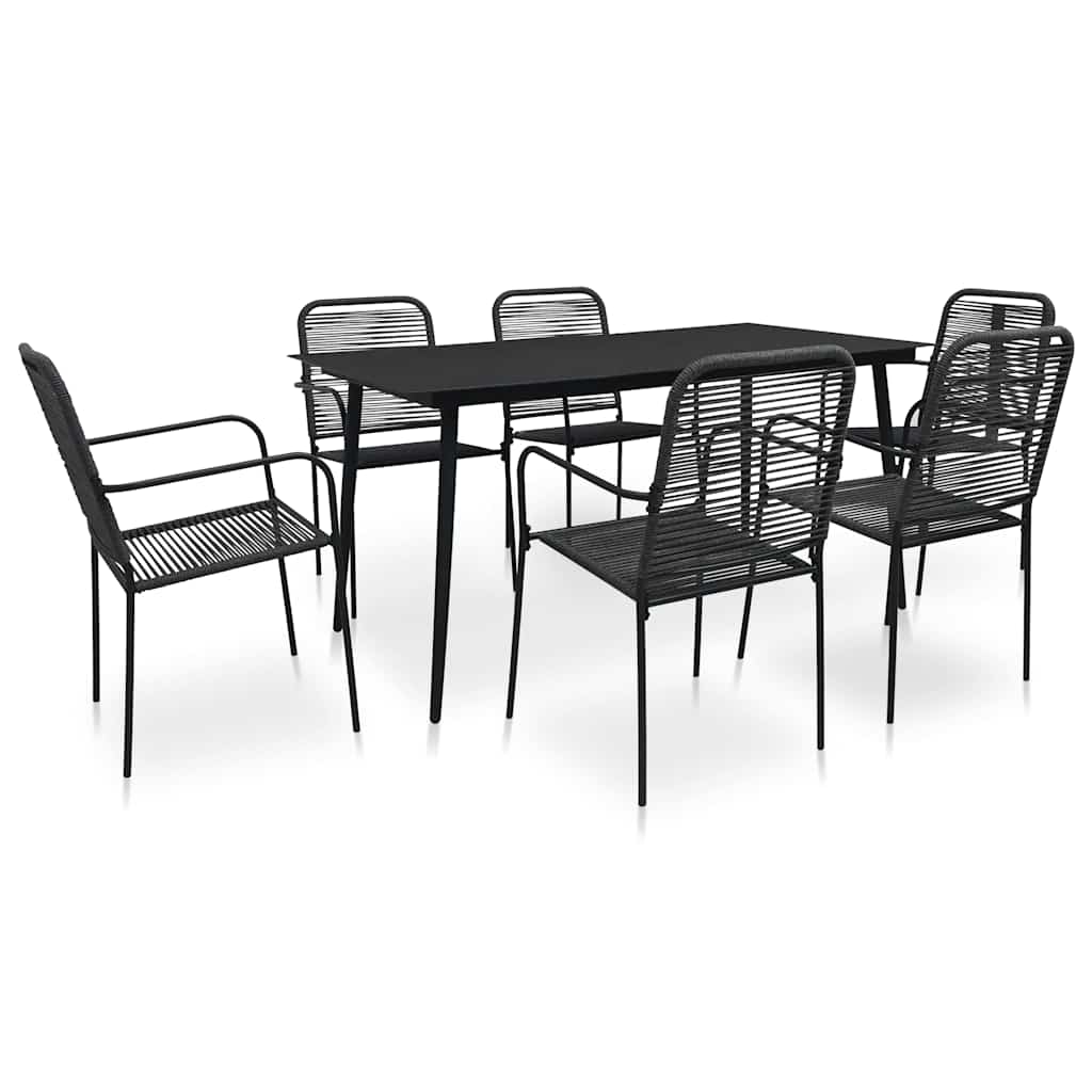 Dining Set | Black | Cotton Rope, Powder-Coated Steel, Tempered Glass