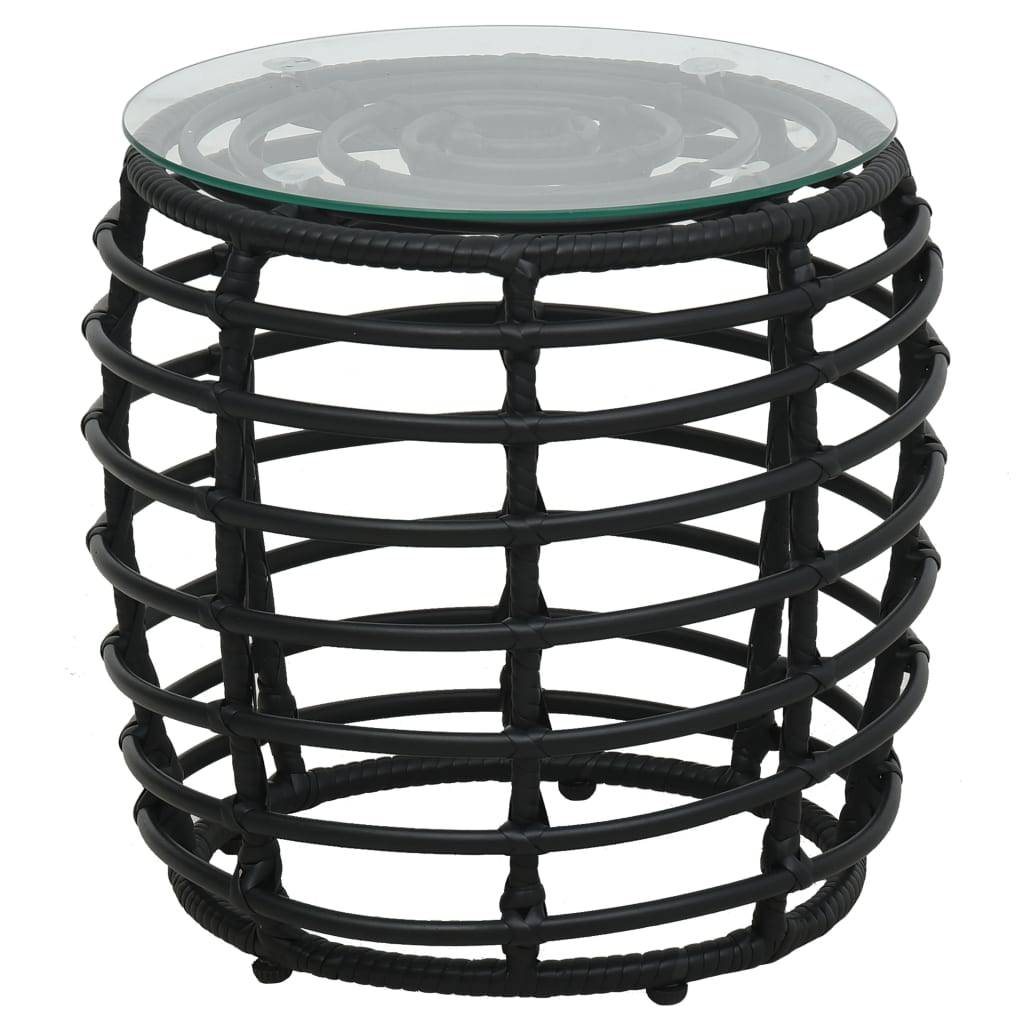 Bistro Set | Black, Transparent | PE rattan, powder-coated steel, glass